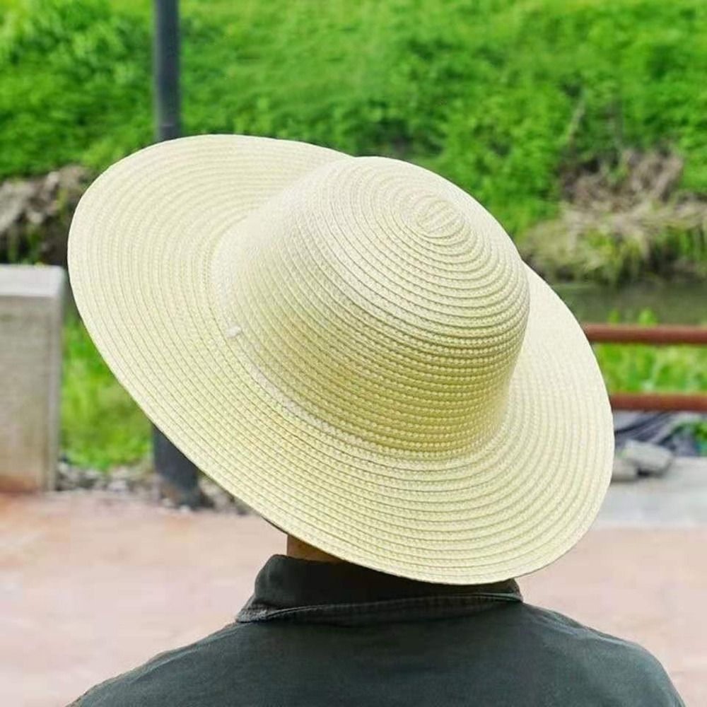 Summer Wide Brim Straw Hat wit - Bucket Hat Straw ulasan dan harga