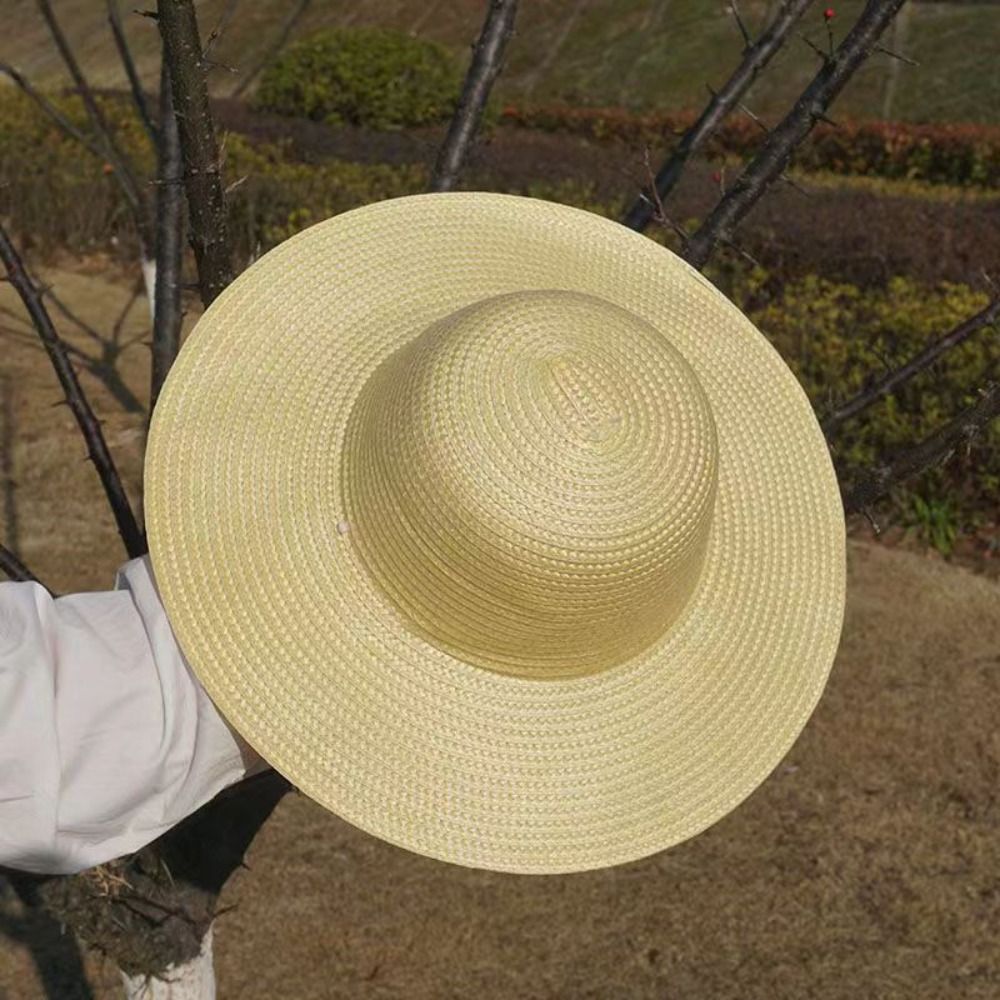 Summer Wide Brim Straw Hat wit - Bucket Hat Straw ulasan dan harga