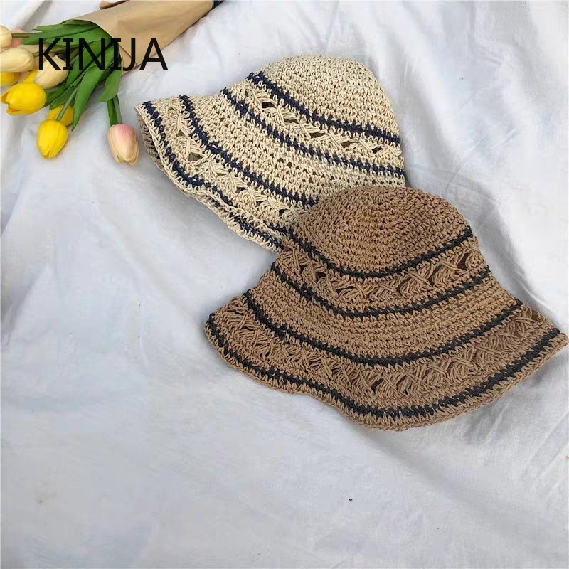Summer Hat Women Straw Sun Hat - Bucket Hat Straw ulasan dan harga